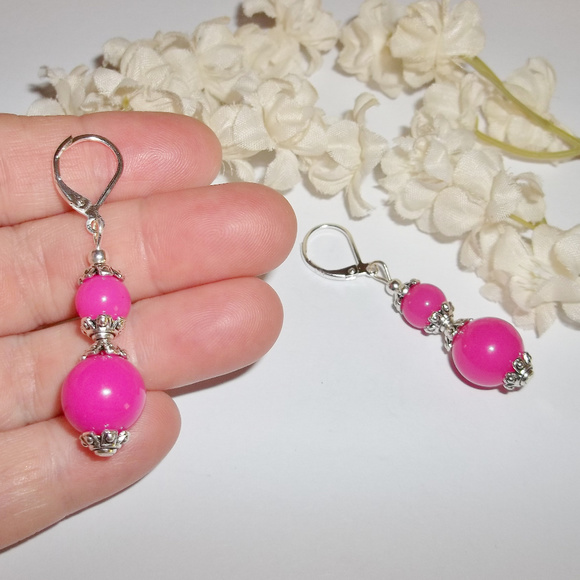 Earrings Pink & Silver Dangle Beaded Set NWT 4695 - Picture 6 of 8